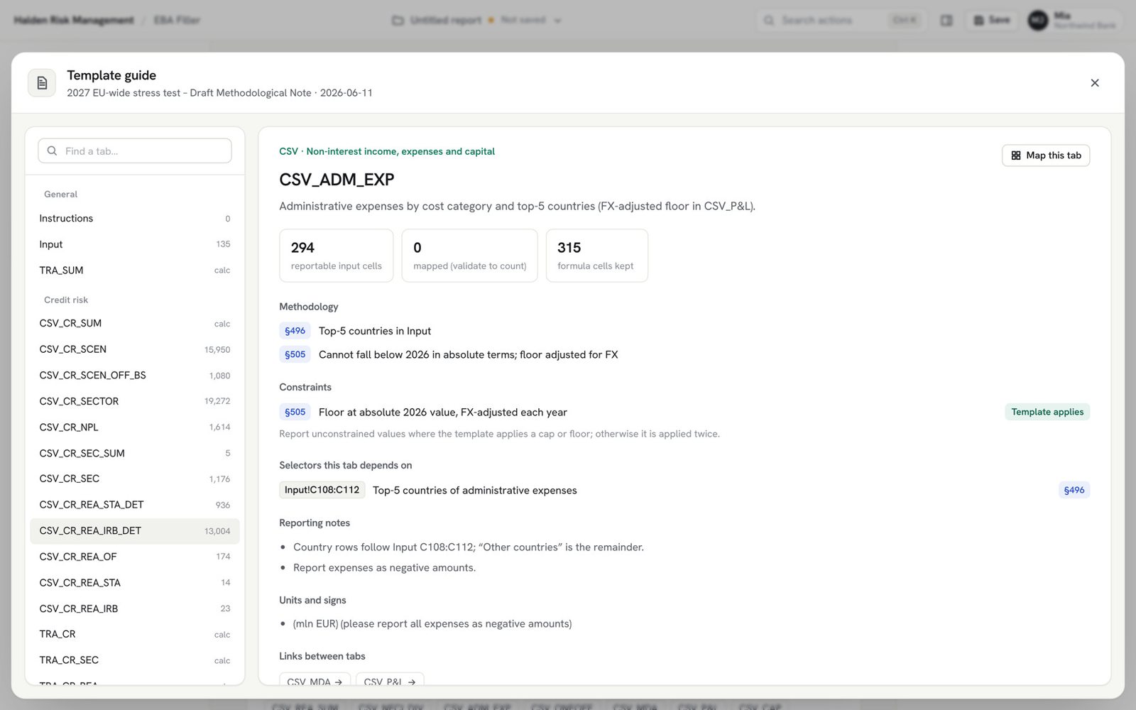 Template guide for CSV_ADM_EXP